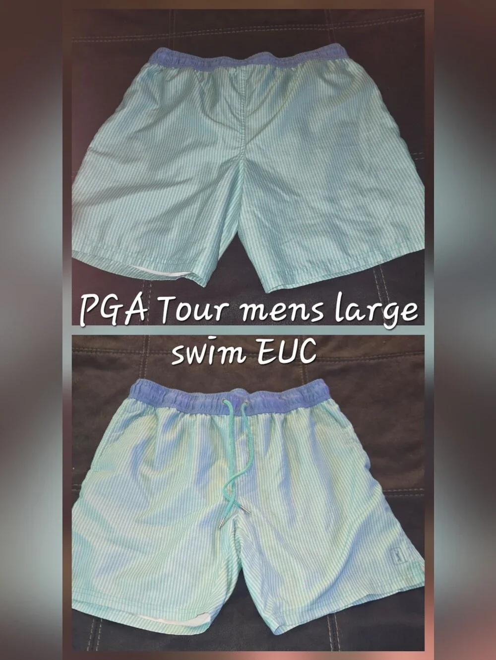 PGA Tour Men's Aqua and White Pinstripe Swim Trunks